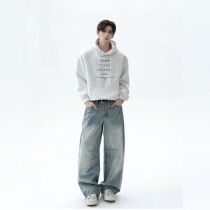 Men Baggy Jeans Y2K Wide Leg Skater Loose Fite Pants Trousers Streetwear 33